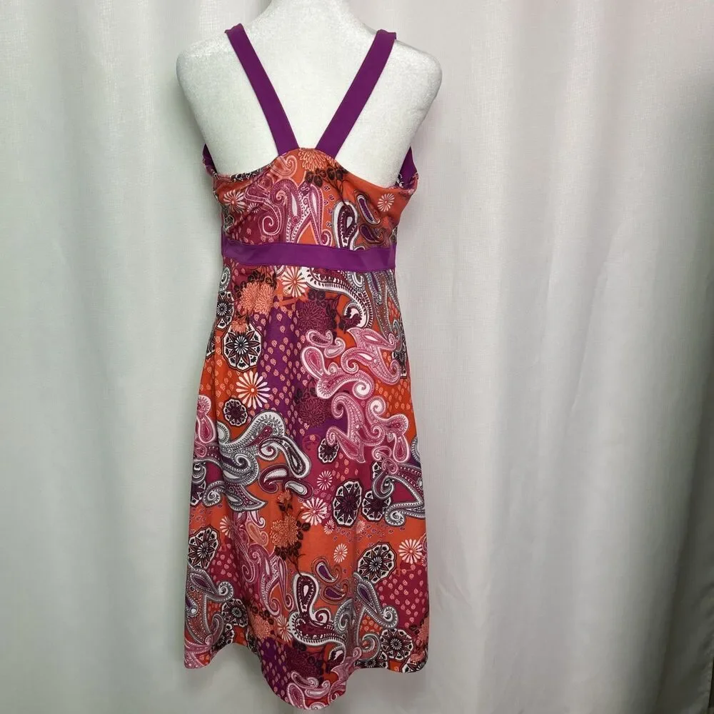 Prana Athletic Dress Women’s Medium Self Bra Fuchsia Orange Paisley Fit Flare - Picture 6 of 10
